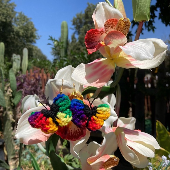 🎉Host Pick🎉Handmade Crochet Rainbow Butterfly Earrings - Picture 2 of 10